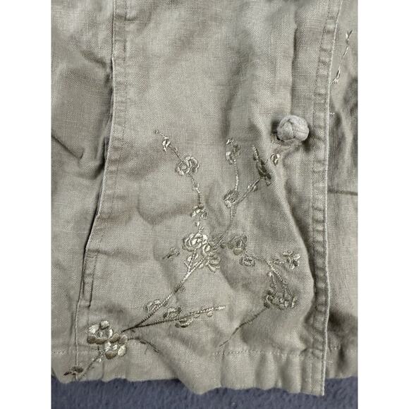 J. Jill Linen Button Sz Small Olive Green Embroidered Jacket, 100% Linen - Picture 2 of 7